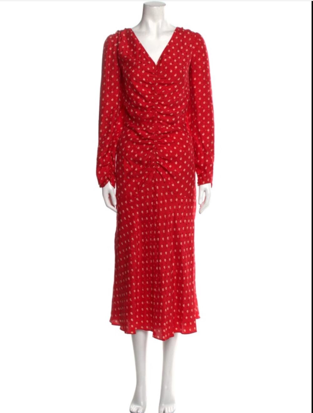 Rebecca Taylor Silk Red Midi Dress Long Sleeve VNeck Modesty Size Medium NEW